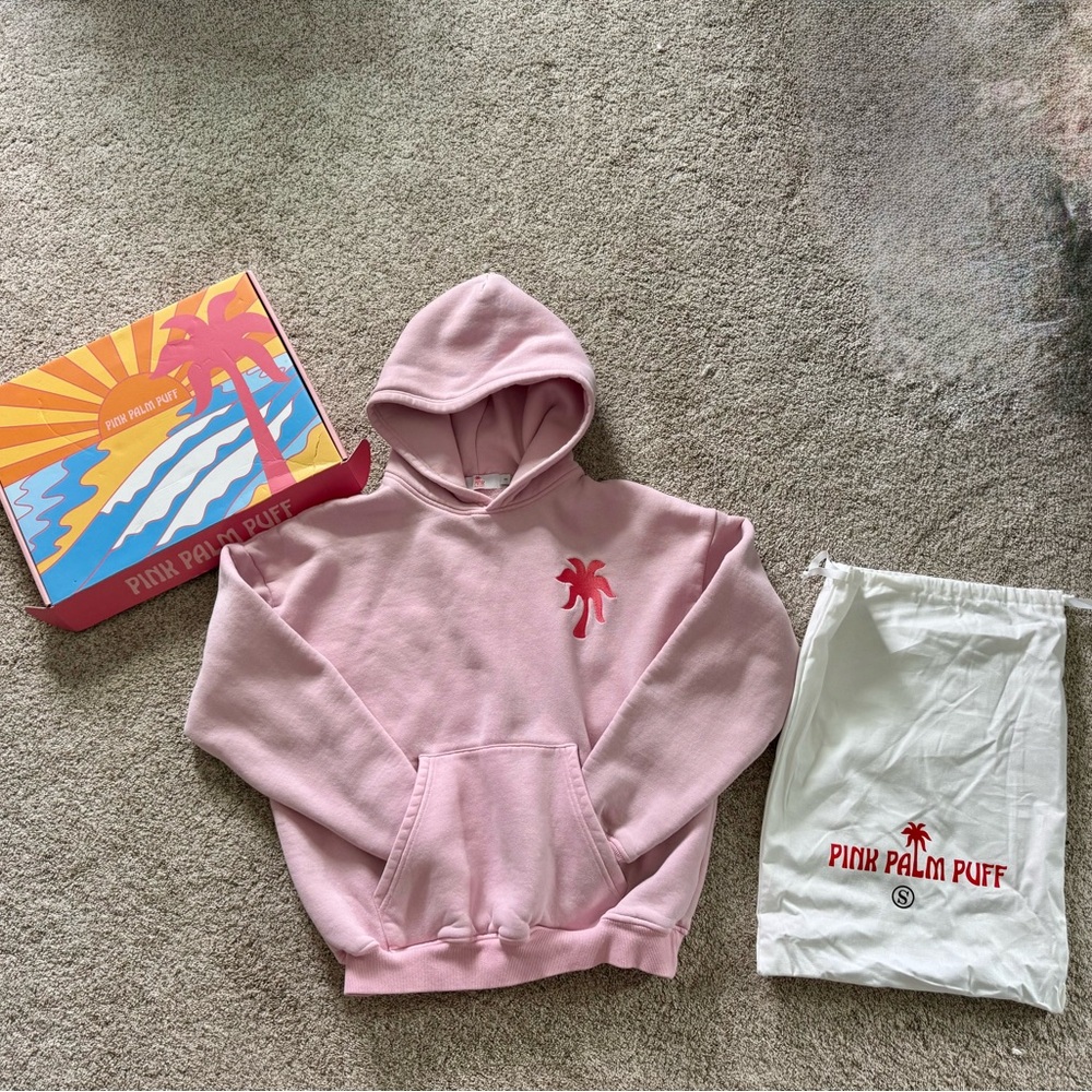Pink palm puff authentic pull over hoodie